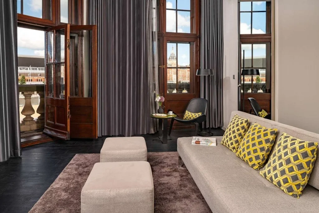 Stylish suite with balcony and city views at Art Hotel Amsterdam