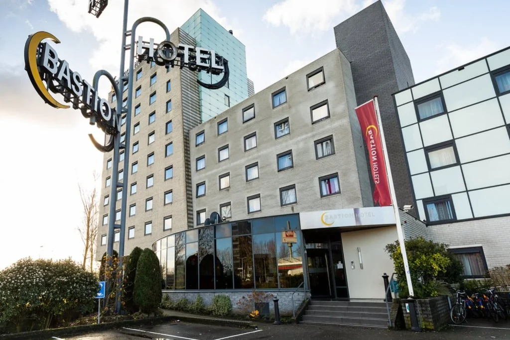 Exterior view of the modern hotel building and main entrance, Bastion Hotel Amsterdam Amstel, Amsterdam