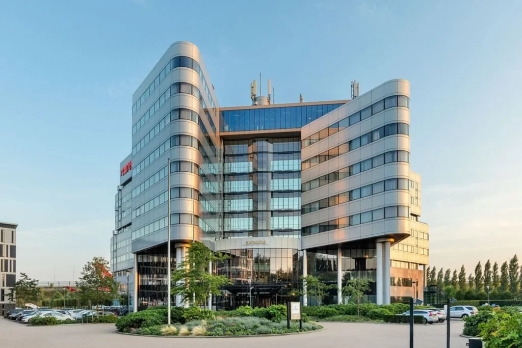 Modern hotel exterior at Corendon Amsterdam Schiphol Airport in Badhoevedorp, Netherlands