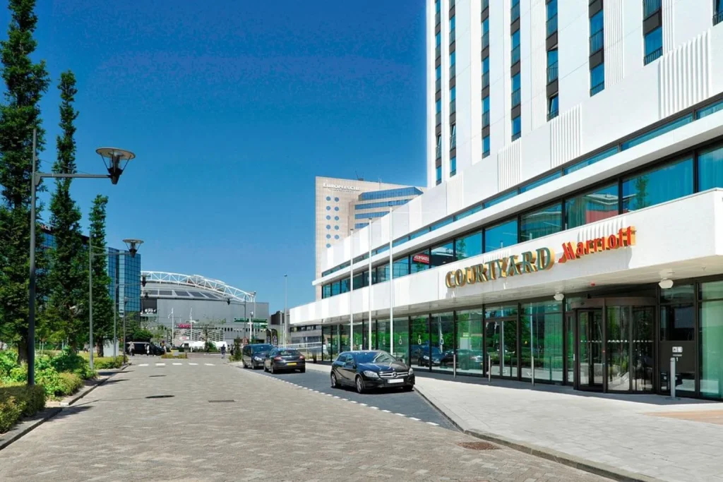 Hotel exterior with entrance and street view at Courtyard Amsterdam Arena Atlas