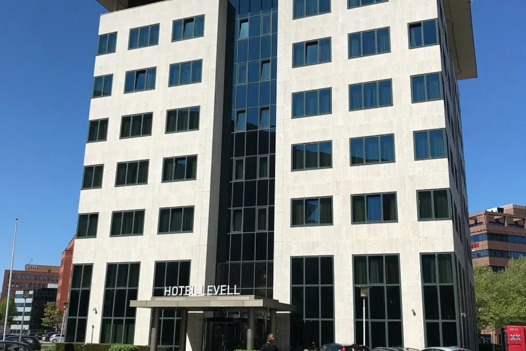 Modern exterior of Hotel Levell in Amsterdam