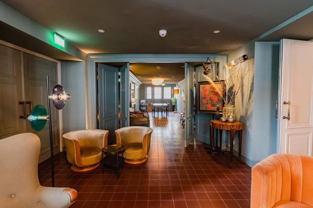 Boutique hotel lounge at Hotel Mercier in Amsterdam, Netherlands