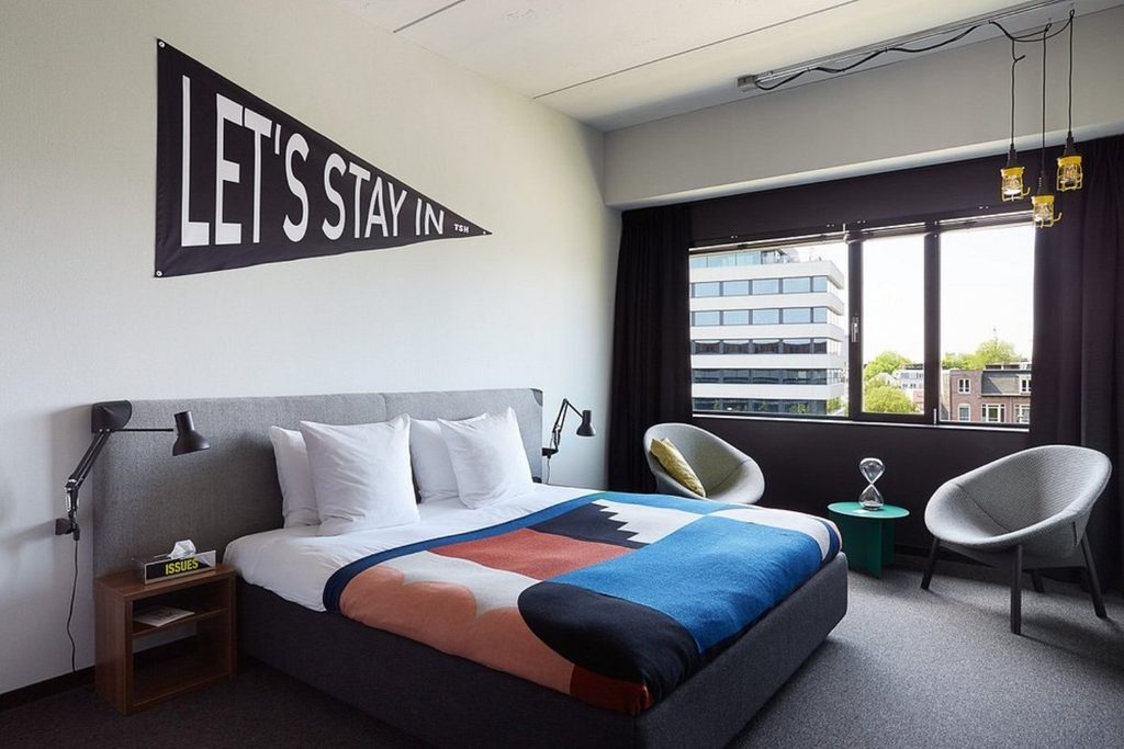 Modern extended-stay guest room at The Social Hub Amsterdam City