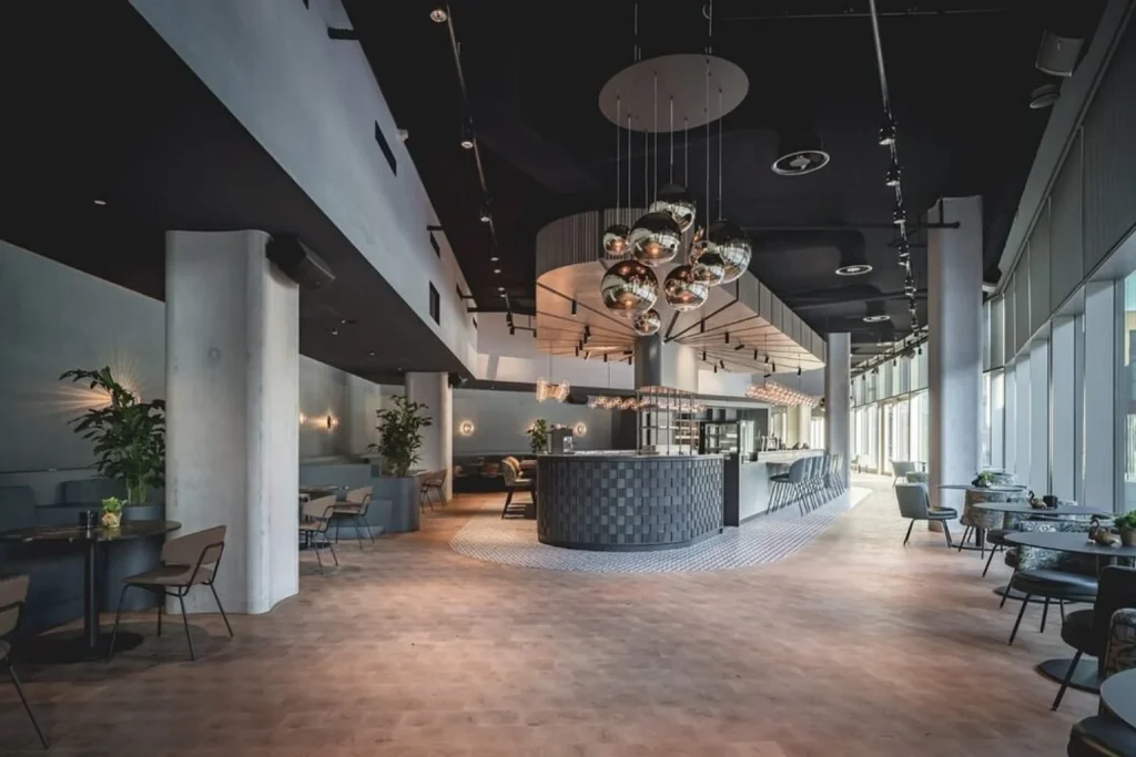 Modern restaurant and bar interior at Zuidas Conference Hotel in Amsterdam
