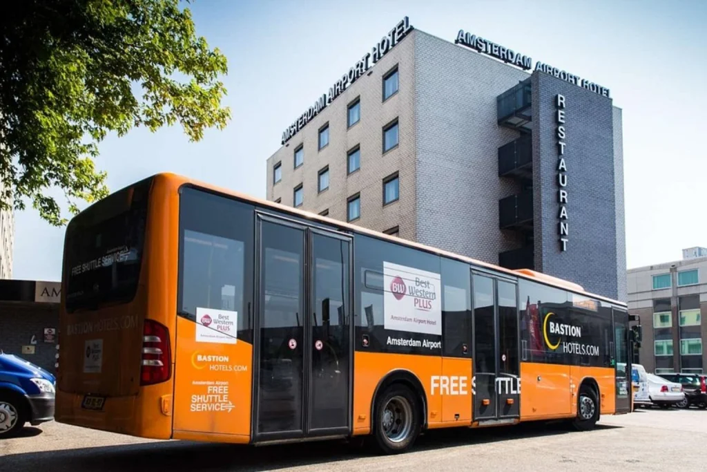 Hotel exterior with convenient free airport shuttle service near Schiphol Airport at Best Western Plus Schiphol Amsterdam Airport in Amsterdam.